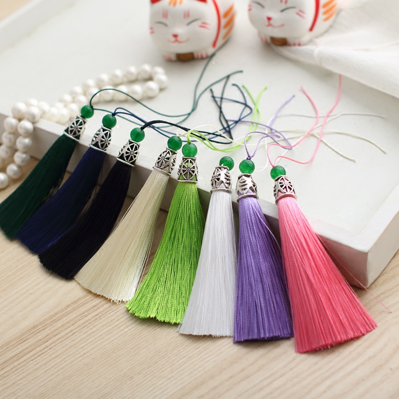 Colorful fan ear tassel ear folding fan with metal head jade bead ear