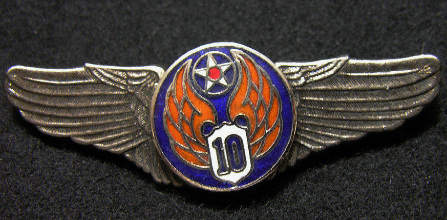 U.S. Air Force World War II Victory Wing Badge 10 (Tenth Air Force) in bronze, silver and enamel