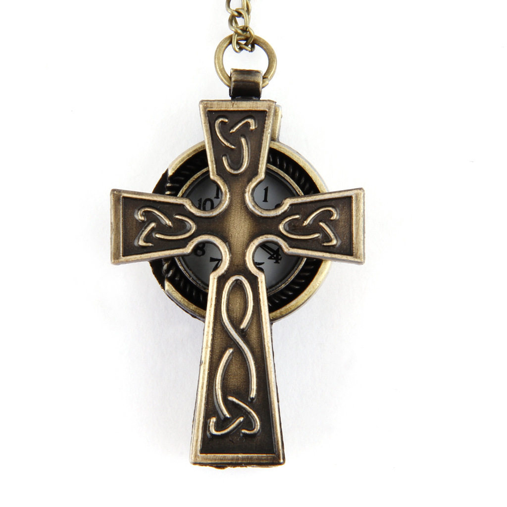 Cross Retro Ancient Bronze Necklace With Watch Flip Flops Hung Watch Retro Arms 6108