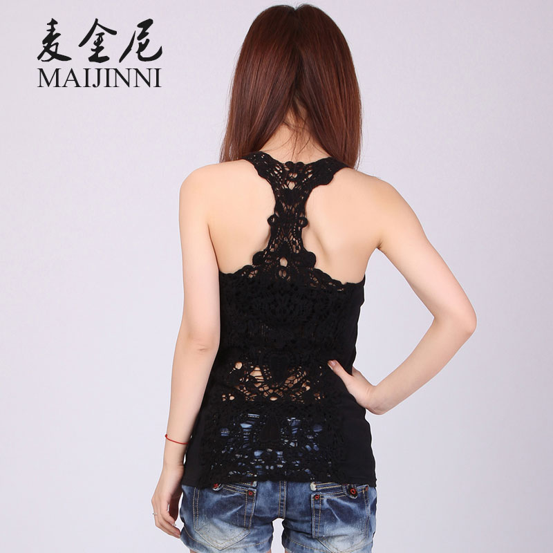 Women's Vest Back Lace Hollow Hook Flower Vest I-shaped Vest Women's Bottoming Vest Sleeveless Vest Top