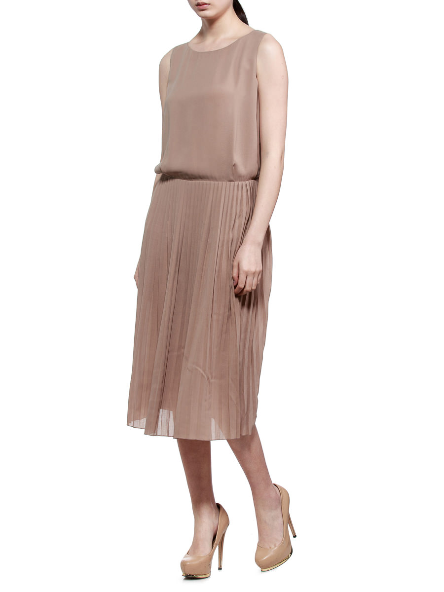 THEOPHILE 裸色百褶裙摆连衣裙