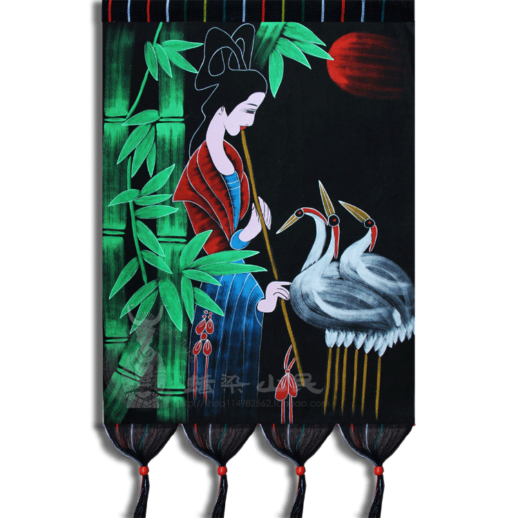 Miao Dai handmade heavy color painting Guizhou Yunnan specialty decorative painting flute 54*70cm