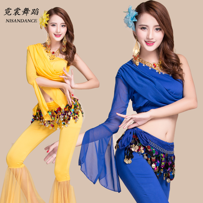 Large size code belly leather dance dress pants belly dance performance suit women's new Indian dance practice yoga clothes