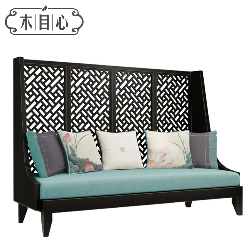 New Chinese-style deck sofa Double three people opposite deck hotel club sample house exhibition center negotiation meeting area leisure high-end