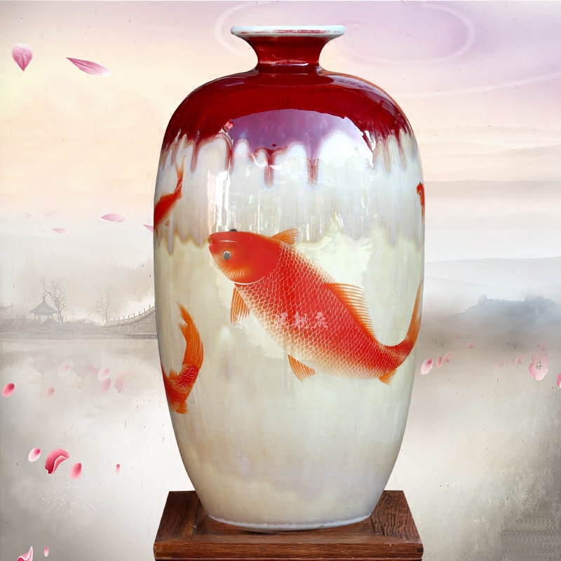 Jingdezhen ceramics up red carp floret bottle of home sitting room desk mesa office furnishing articles of handicraft