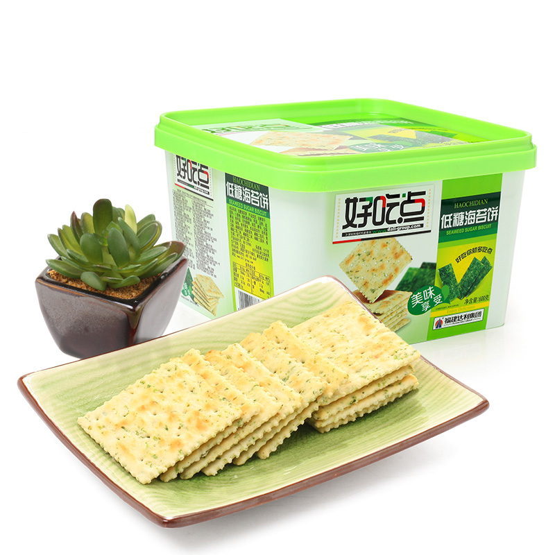 【天猫超市】好吃点低糖海苔饼600g独立包装四方盒办公休闲零食