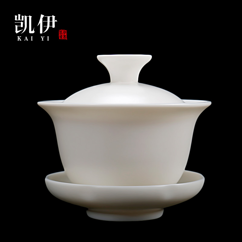 Kate dehua white porcelain craft teapot only three tureen kung fu tea set three cup teapot white ceramic household