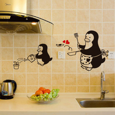 Cute cartoon little penguin kitchen tile decoration refrigerator overall cabinet dining room glass door window waterproof anti-collision sticker