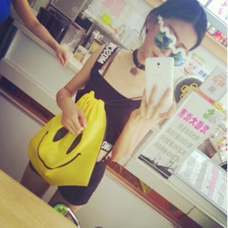 Cute and cute Korean version of Harajuku style soft girl shoulder sports backpack canvas drawstring drawstring pocket waterproof travel storage bag