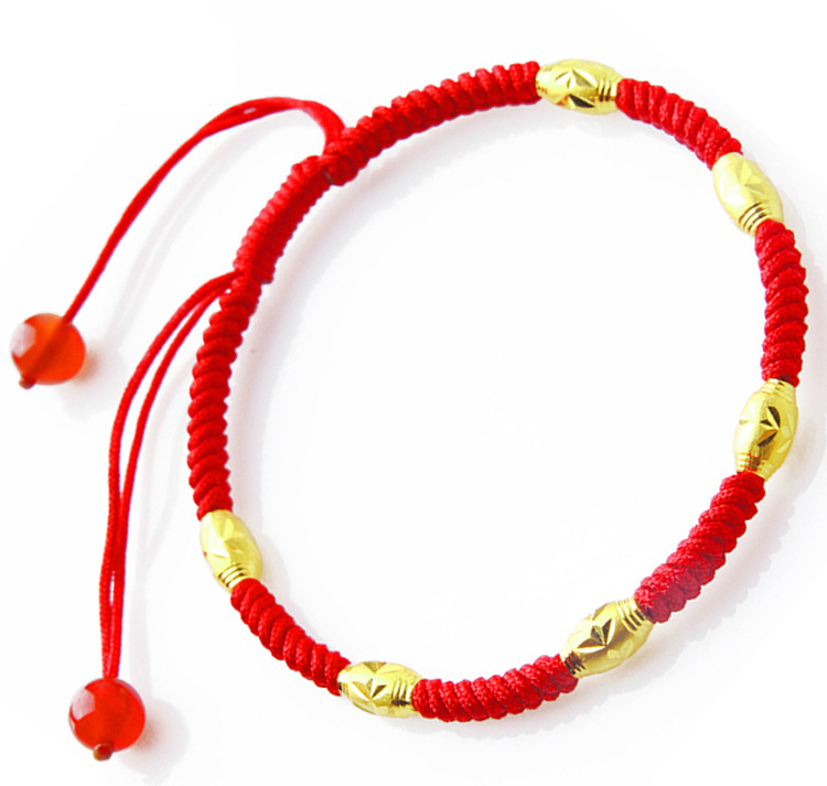 King Kong knot red rope Benming year gold transfer beads hand chisel couple 18K gold beads hand-woven red rope hand chisel for men and women