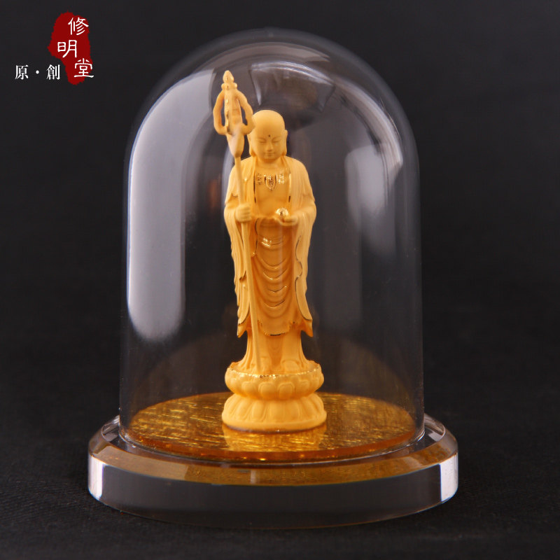 修明堂 地藏汽车摆件 金身南无地藏王菩萨佛像 绒沙金工艺摆件