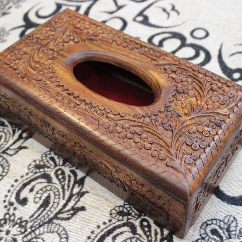 Pakistan wood carving traditional handicrafts creative retro napkin paper box factory direct gift BM52