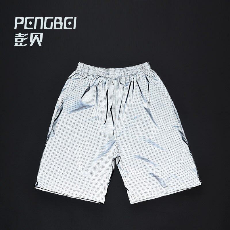 Penbeprs Reflective Shorts Air Vents 3m Reflective Hip Hop Pants Night Run Skateboard Punk Full Anti-50% Pants