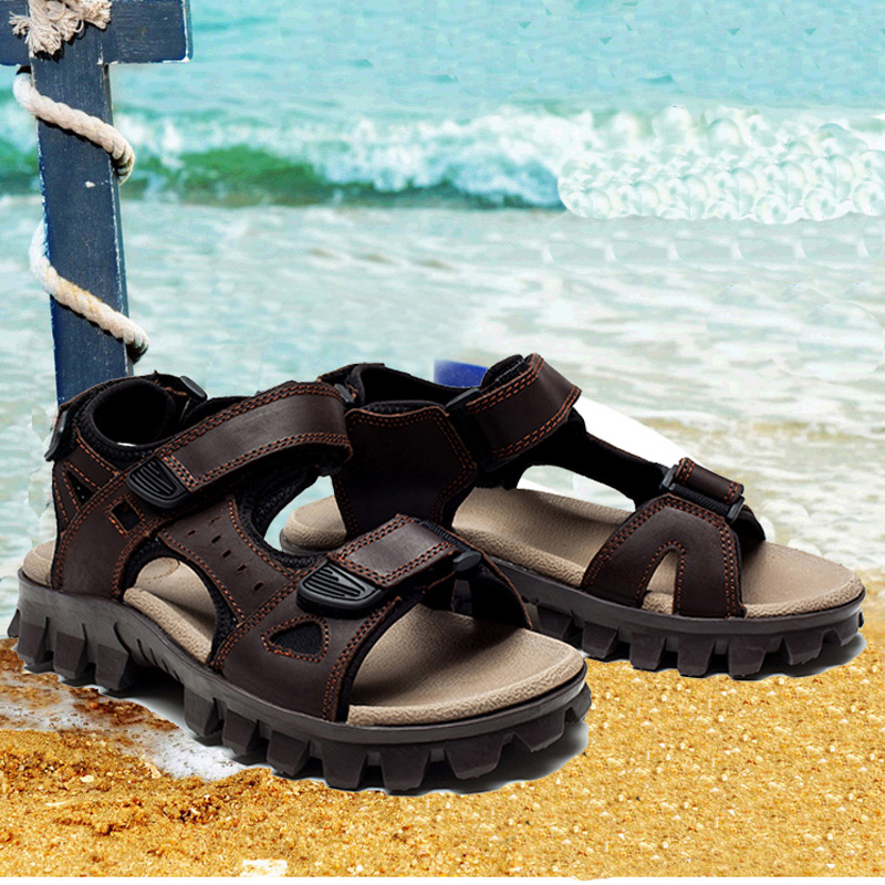 Summer breathable leather men's sandals thick-soled cowhide heightened beach shoes outdoor non-slip creek shoes casual shoes tide