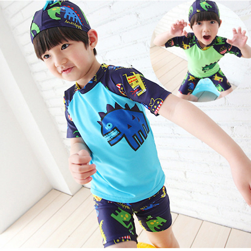 Child bathing suit boy swimming trunks suit boy Two style small CUHK children small dinosaur swimsuit Korean baby sunscreen