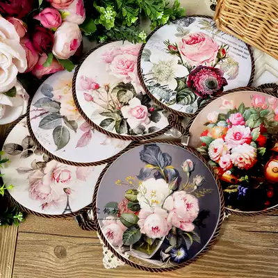 zakka round placemats rose oil painting grade ceramic cork insulation mat heat-resistant pot mat kitchen utensils Miscellaneous