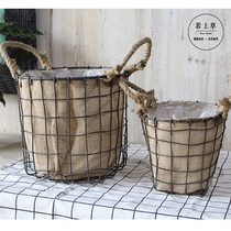 European retro wrought iron storage basket linen storage barrel creative flowerpot large potted waterproof storage flower basket