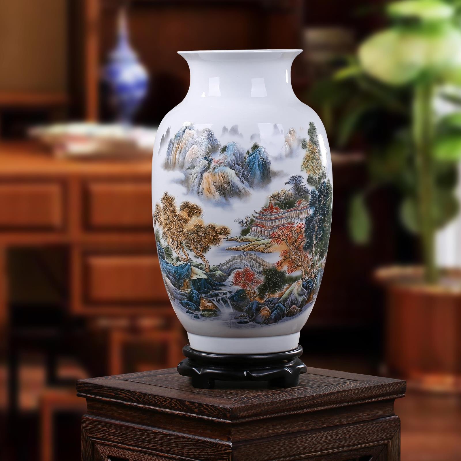 Jingdezhen Ceramic Ornament Chinese TV Cabinet Vase Classical Decorative Handicraft Landscape Rich Bamboo Vase