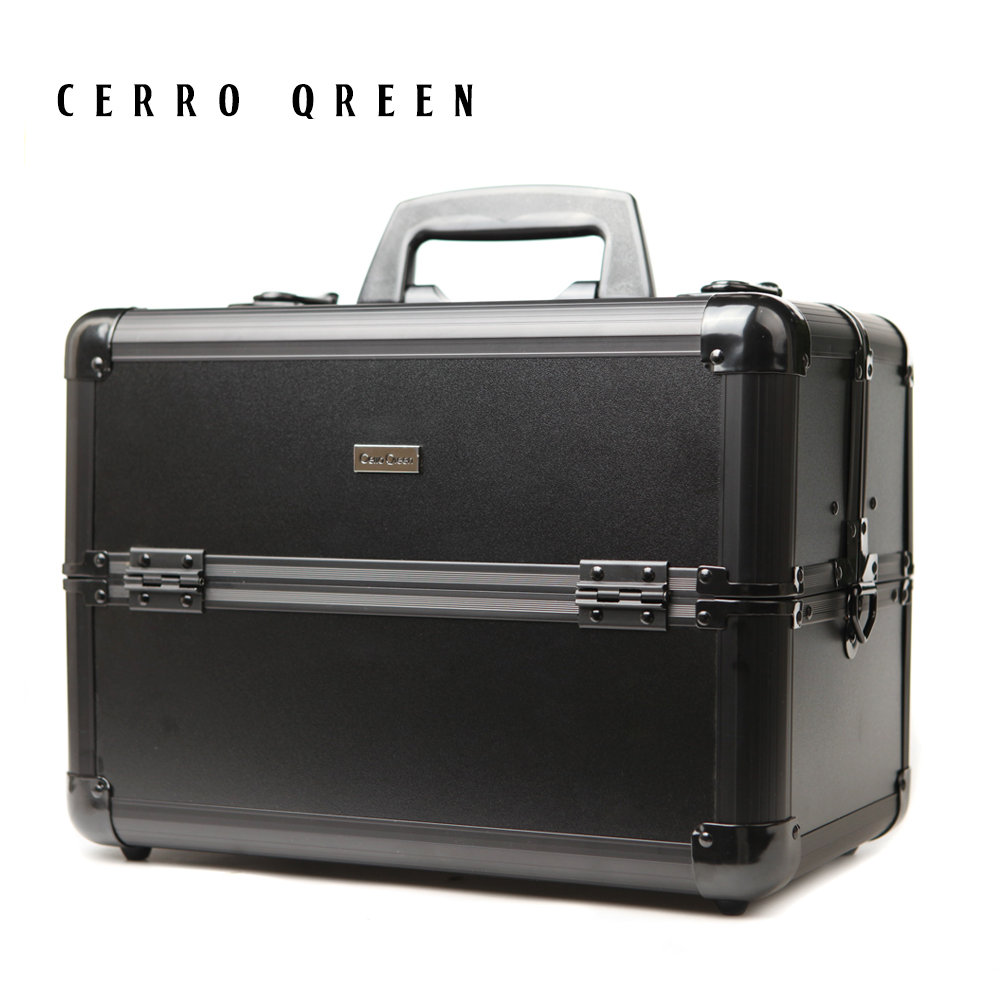 彩妆工具品牌Cerro Qreen 时尚全黑色化妆箱 可手提肩挎