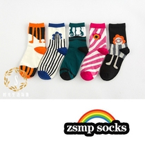  Abstract stripe series autumn and winter socks casual cute cartoon pure cotton womens socks(6 pairs)