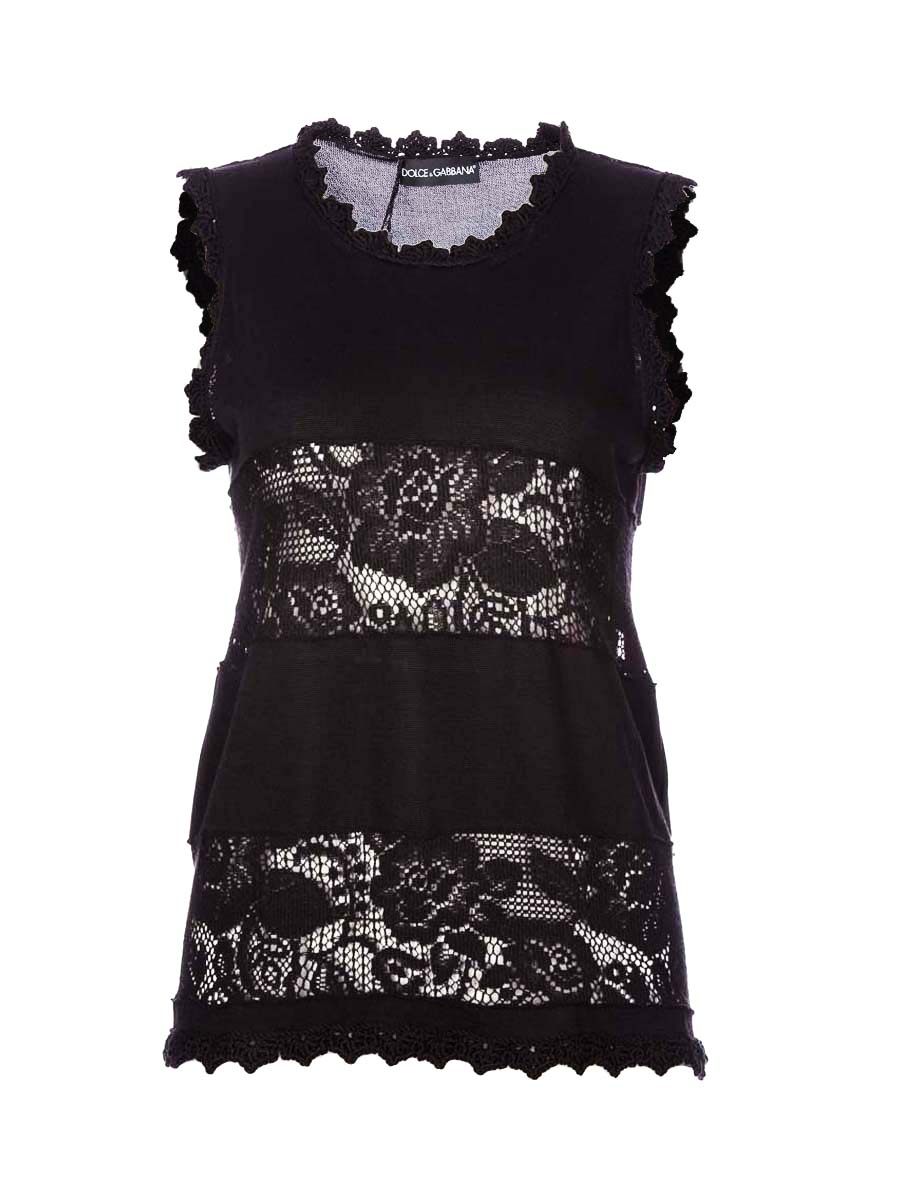 Dolce&Gabbana 黑色花边饰蕾丝拼接无袖上衣