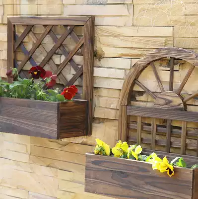 Carboniferous Wood gardening wall-mounted wooden flower pot wooden flower outdoor flower box hanging basket pot pot wooden bucket