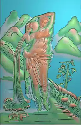 Fine carved figure relief picture European figure bathing woman beauty ancient figure landscape
