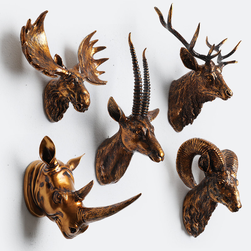 New European retro creative home pendant resin deer head animal head wall decoration living room wall decoration