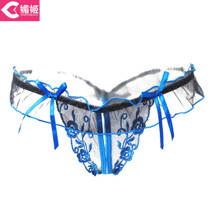 媚姬 性感内裤女情趣内衣 低腰网纱内裤 开裆丁字裤女诱惑透明T裤-tmall.com天猫