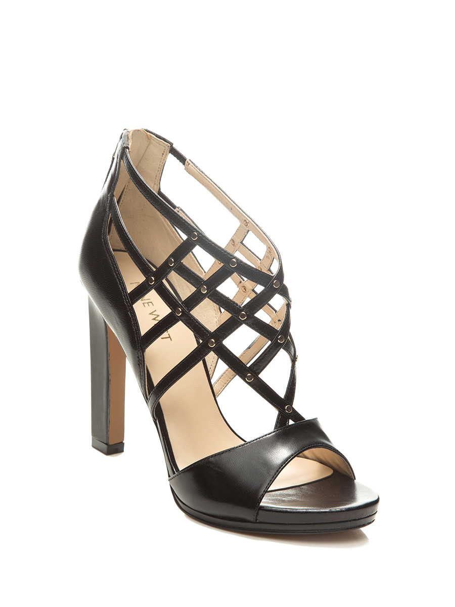 Nine West/玖熙 黑色网状饰带高跟凉鞋