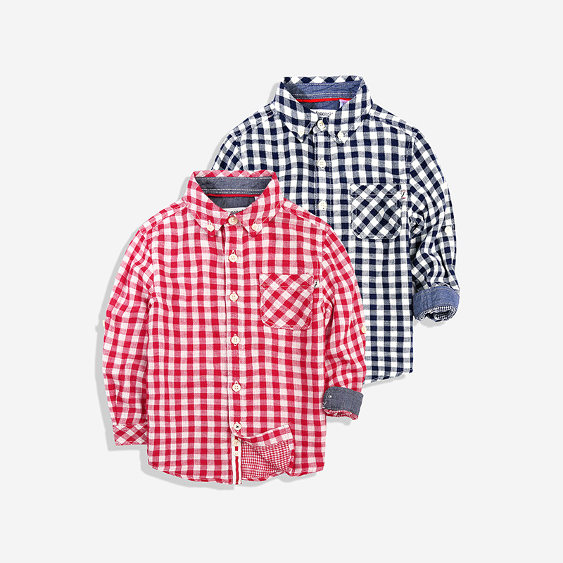 Children Shirt Boy Long Sleeve Plaid Shirt Double yarn shirt CUHK Cotton Cotton Cotton Shirt Boy Plaid Shirt