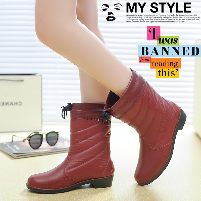 Autumn and winter fleece warm rain boots rain boots women's mid-tube water boots rubber shoes overshoes fashion car wash kitchen waterproof shoes