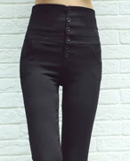 Quần legging eo siêu cao mặc quần lửng đen cạp cao sáu khóa mùa xuân và mùa thu co giãn phụ nữ cộng với quần dài bút chì cỡ lớn
