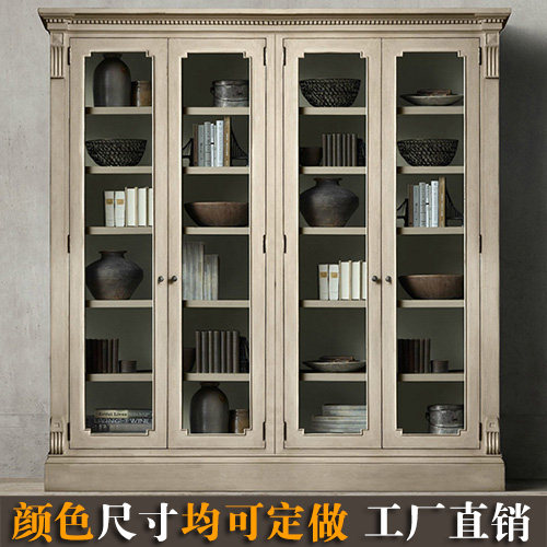 Custom-made fashion Roman column solid wood bookcase large combination oak four-door bookcase simple bookshelf American sideboard