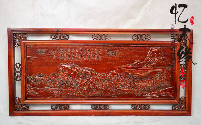 East Yang Wood Carving Solid Wood Carved Wood Wall-mounted Chinese Imitation Antique Cross-Screen Strip Screen Embossed Landscape plaque Multi-style