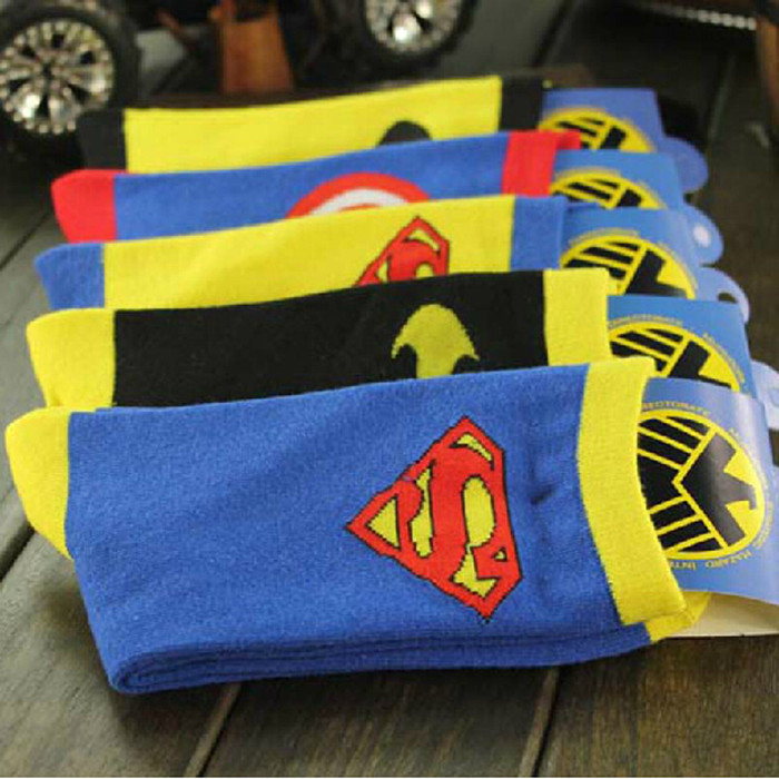 Batman, Spider-Man, Iron Man, Superman Pattern Socks, Men's Cotton Personalized Anime Pattern Trendy Mid-Calf Socks