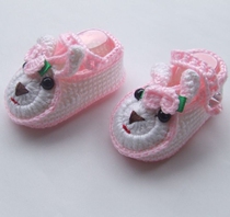 Purely hand-woven baby shoes for men and women spring and autumn new soft-soled woolen shoes and socks cartoon pink
