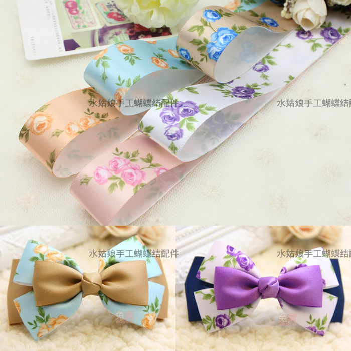 Exquisite printing ribbon printing rose flower diy hair accessories ribbon packaging material ribbon Hanfu bow floral