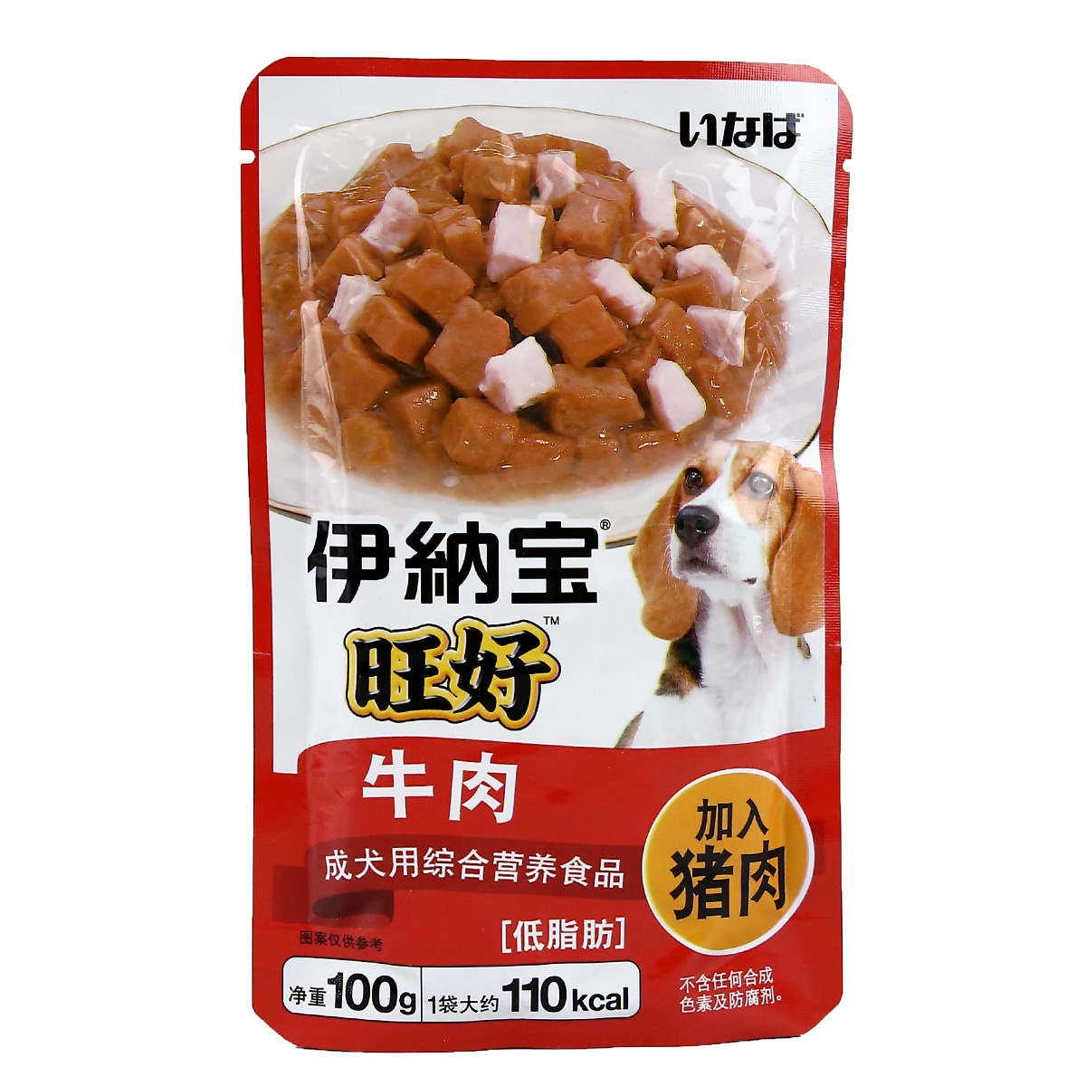 波奇网 宠物零食 伊纳宝旺好犬用鲜封包牛肉猪肉狗零食100g狗湿粮