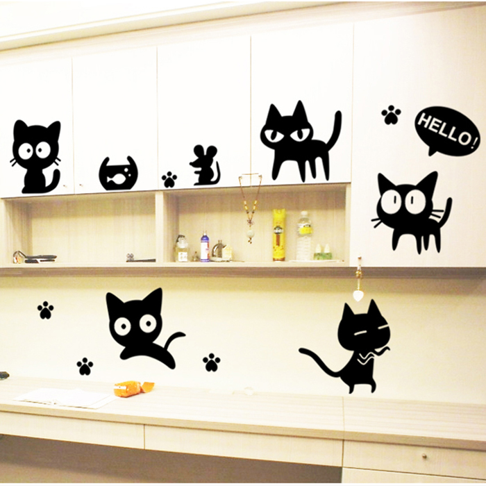 Small Animal Wall Stickers Cartoon Cute Kitty Cat Bedroom Living Room Wall Stickers Children Room Girl's Heart Room Placement