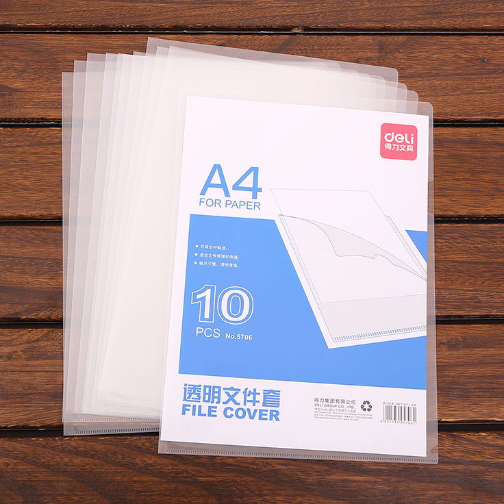 Deli single-page folder Single-piece open folder Student resume information bag protective film A4 transparent l clip L-type storage bag Insert clip Plastic A4 paper information bag set paper clip file office