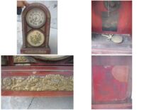 Republic of China old mechanical clock antique clock Ma Baoqiu trade name copper edge decoration double lion rolling embroidery ball ancient sound