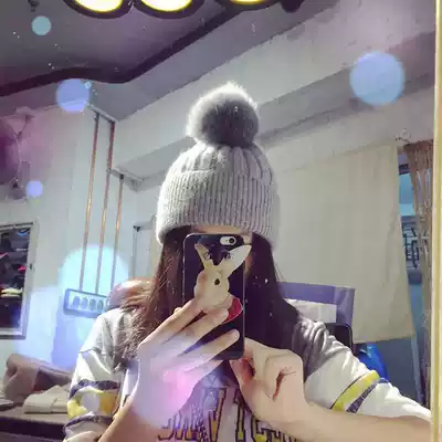 Korea's new autumn and winter rabbit hair straight wool hat tide girl thickened warm cute wool ball knitted hat