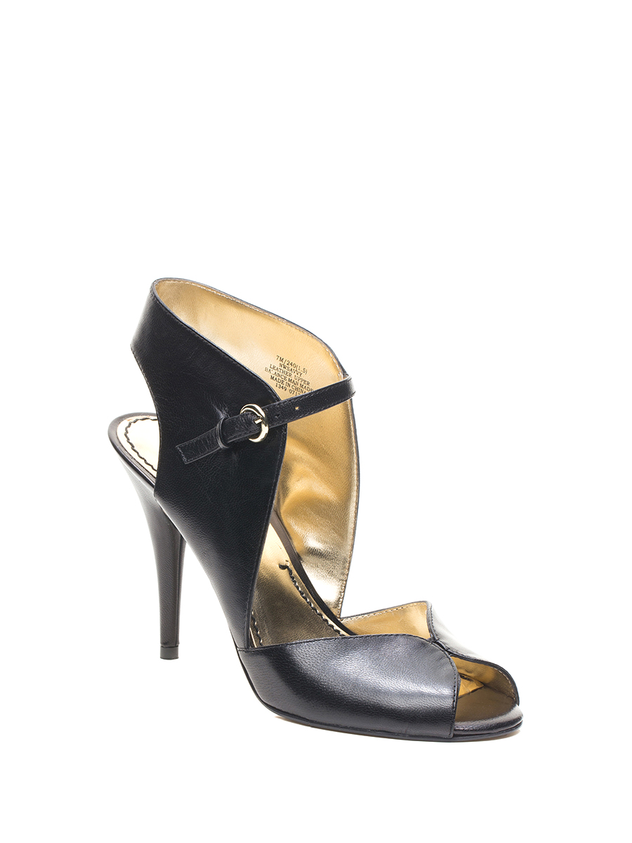 Nine West/玖熙 黑色镂空细襻带露趾高跟鞋