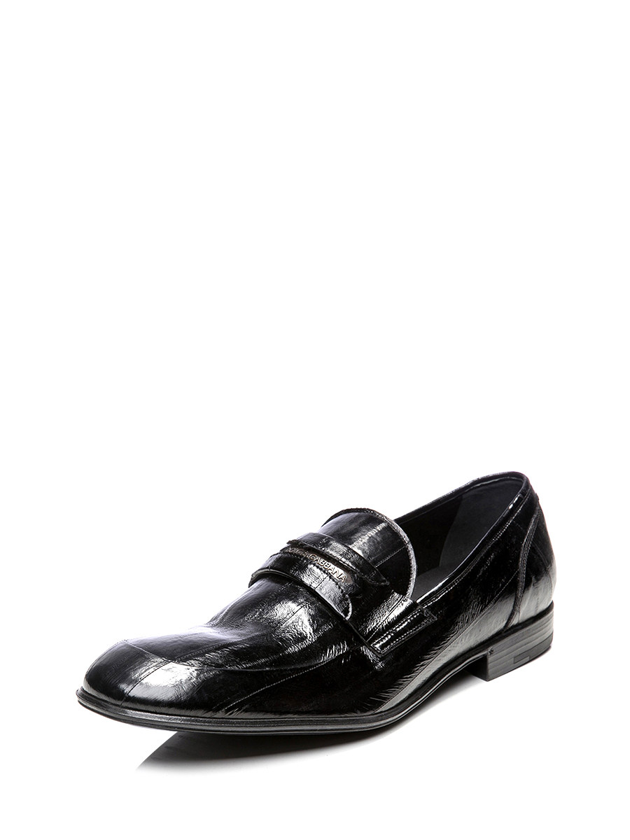 Dolce&Gabbana 黑色条纹暗纹金属Logo乐福鞋