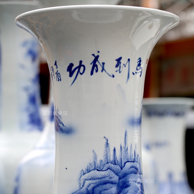 Jingdezhen blue and white porcelain hand - made success sitting room of large vase household porcelain vase of porcelain of modern furnishing articles