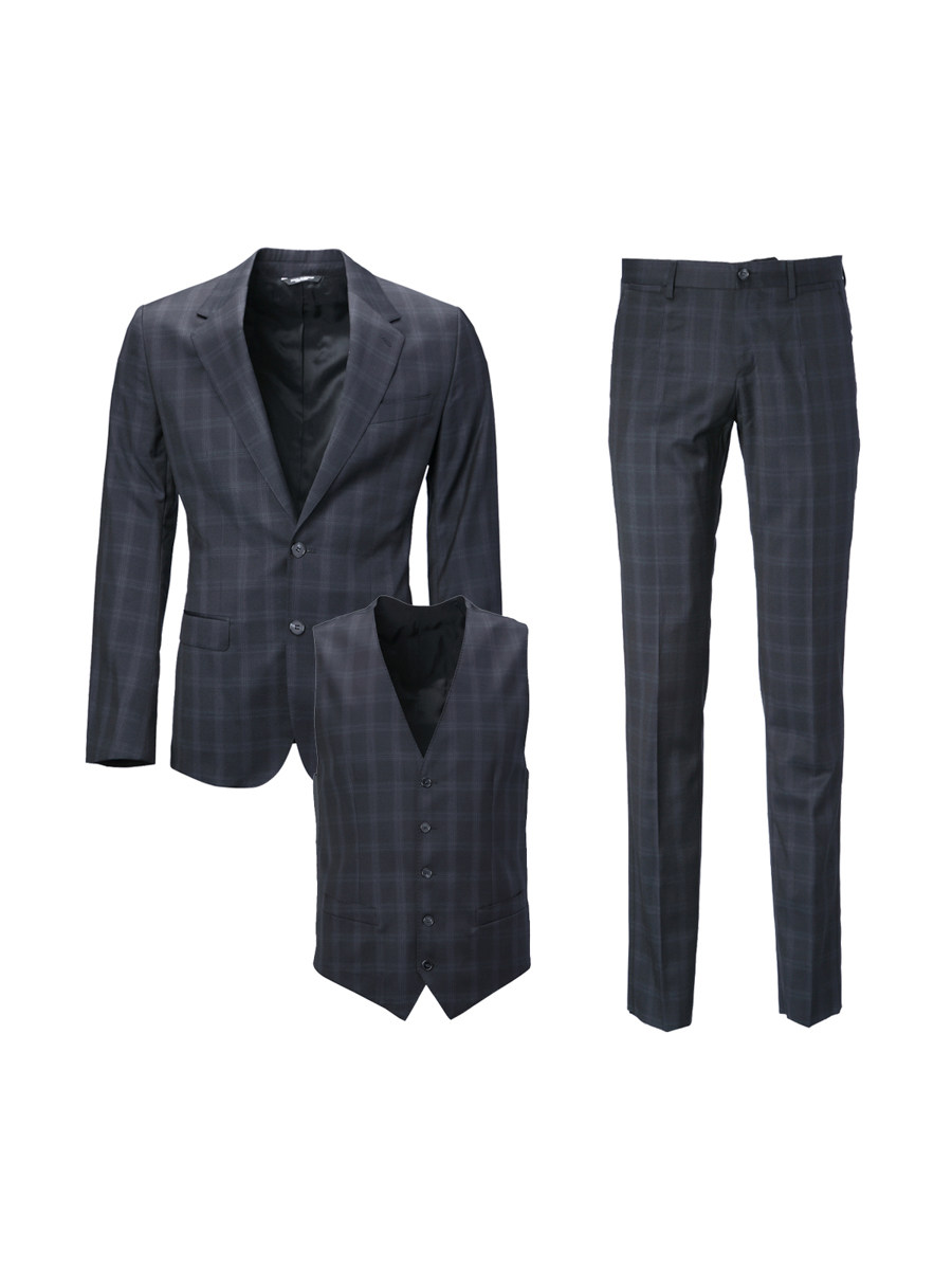 Dolce&Gabbana 黑色格纹平驳领两粒扣西服套装