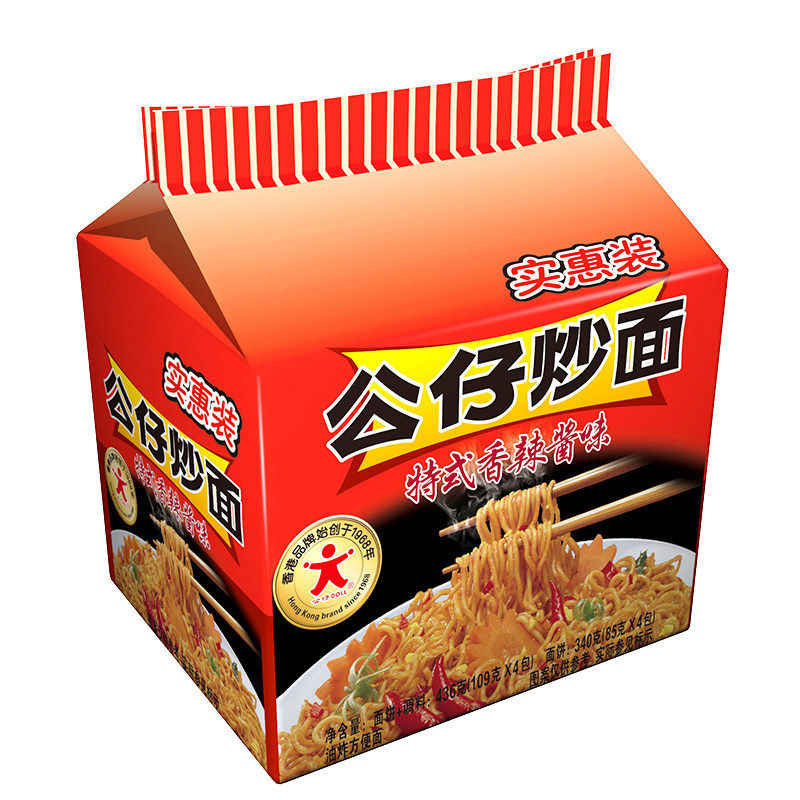 【天猫超市】公仔炒面四包食惠装（特式香辣酱味）436g 方便面○