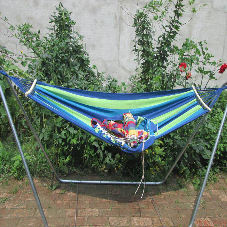 Canvas curved stick hammock special canvas hammock single and double outdoor creative indoor swing anti-rollover hammock with rope