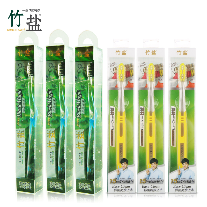 LG竹盐 炫黑丝柔1.5倍高密度植毛牙刷 6支装套装 进口细软刷毛